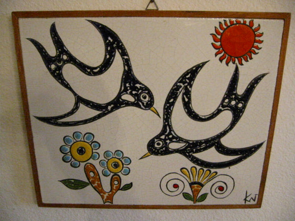 Monogram KN Hand Decorated Painted Framed Porcelain Tile
