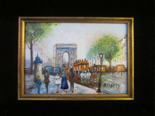B Pitney Architectural Paris France Arc De Triomphe Signature Enamel On Copper