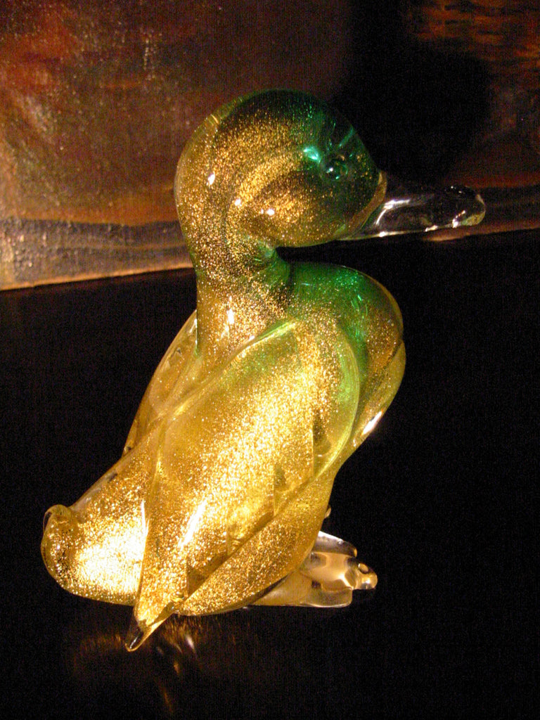 Archimede Seguso Murano Green Glass Duck - Designer Unique Finds 