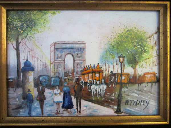 B Pitney Architectural Paris France Arc De Triomphe Signature Enamel On Copper