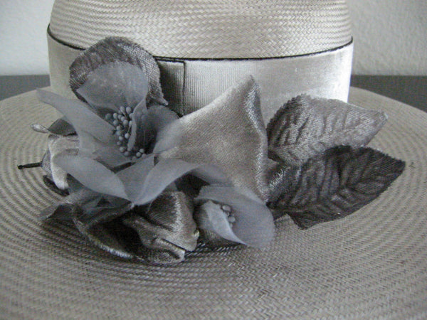Designer Joe Bill Miller Silver Gray Textile Hat Organza Flowers - Designer Unique Finds 
 - 3