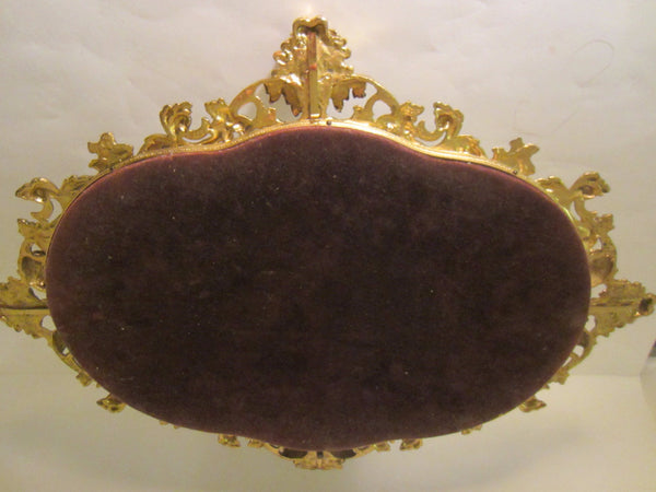 Baroque Ormolu Mirror Ruffled Floral Crest Brass Scrolled - Designer Unique Finds 
 - 4