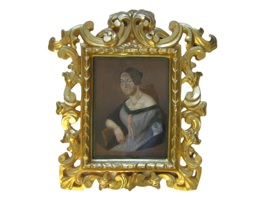 Pastel Guache Female Portrait Signed G L Lewin Circa 1848 - Designer Unique Finds 