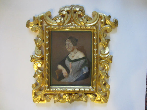 Pastel Guache Female Portrait Signed G L Lewin Circa 1848 - Designer Unique Finds 
