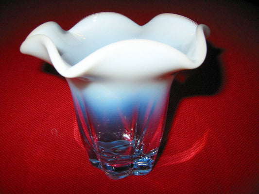 Duncan Glass Blue Opalescent Ribbed Flower Vase - Designer Unique Finds 
 - 1