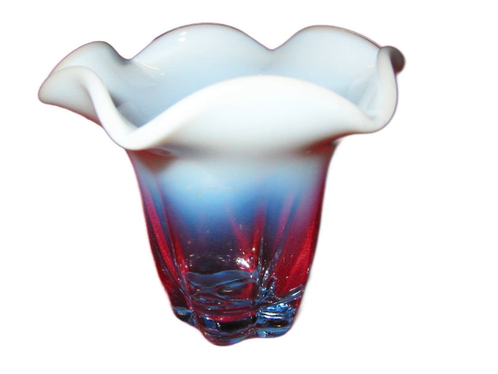 Duncan Glass Blue Opalescent Ribbed Flower Vase - Designer Unique Finds 
 - 1