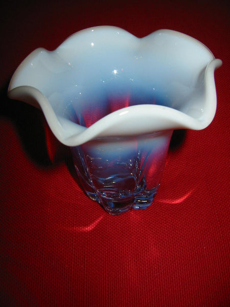 Duncan Glass Blue Opalescent Ribbed Flower Vase - Designer Unique Finds 
 - 3