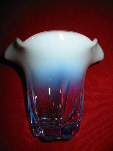 Duncan Glass Blue Opalescent Ribbed Flower Vase - Designer Unique Finds 
 - 4