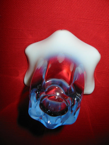 Duncan Glass Blue Opalescent Ribbed Flower Vase - Designer Unique Finds 
 - 2