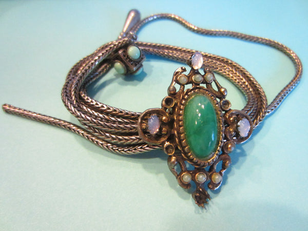 Victorian Book Piece Bracelet Green Jade Filigree Strands Turqoise Charm Opals - Designer Unique Finds 
 - 4