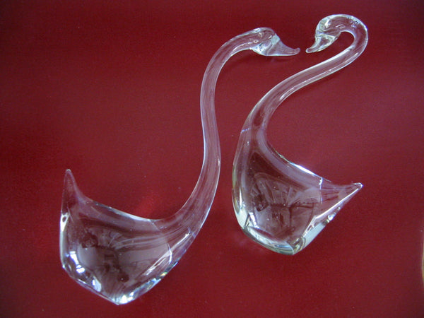 Glass Swans Mid Century Romantic Modern Tall With Label In Pair - Designer Unique Finds 