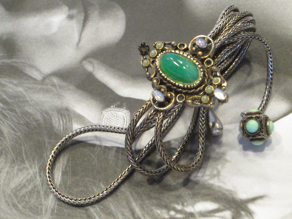 Victorian Book Piece Bracelet Green Jade Filigree Strands Turqoise Charm Opals - Designer Unique Finds 
 - 3