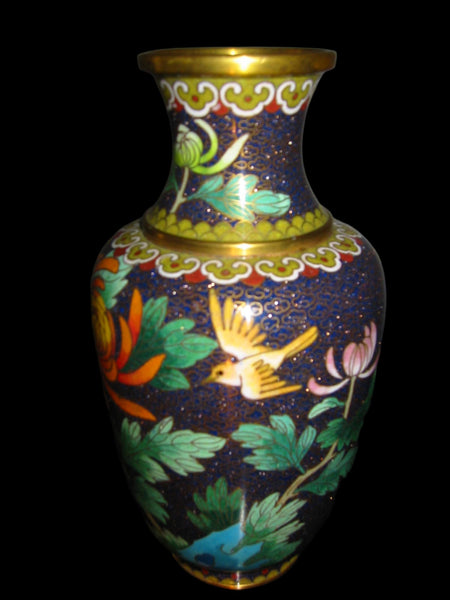 Orange Blossom Lotus Chinese Cloisonne Vase