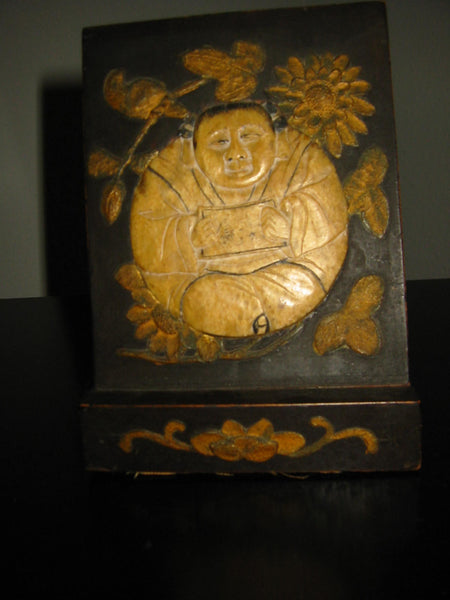 Chinese Stone Buddha Icon Wood Carving Floral Decoration - Designer Unique Finds 
 - 2