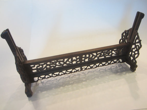Asian Carved Open Work Table Screen Holder Plaque Stand