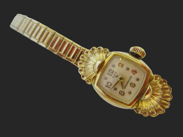 Elgin Speidel Seashell Bracelet Watch Hand Wind Gold Plated Patented