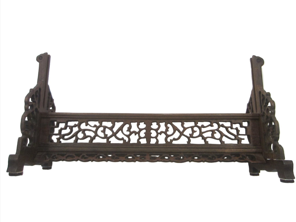 Asian Carved Open Work Table Screen Holder Plaque Stand