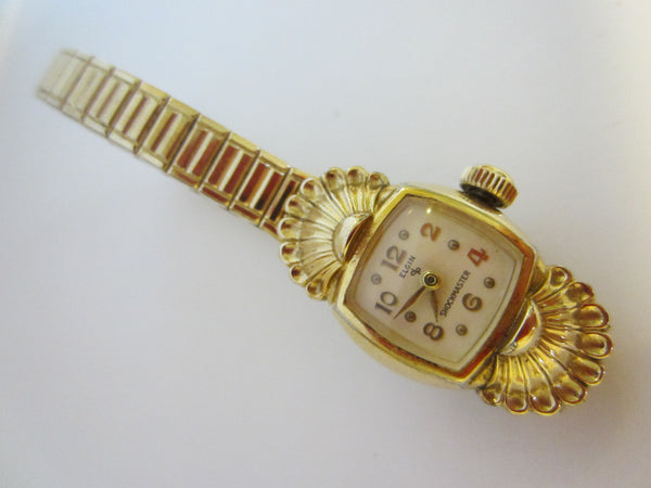 Elgin Speidel Seashell Bracelet Watch Hand Wind Gold Plated Patented - Designer Unique Finds 