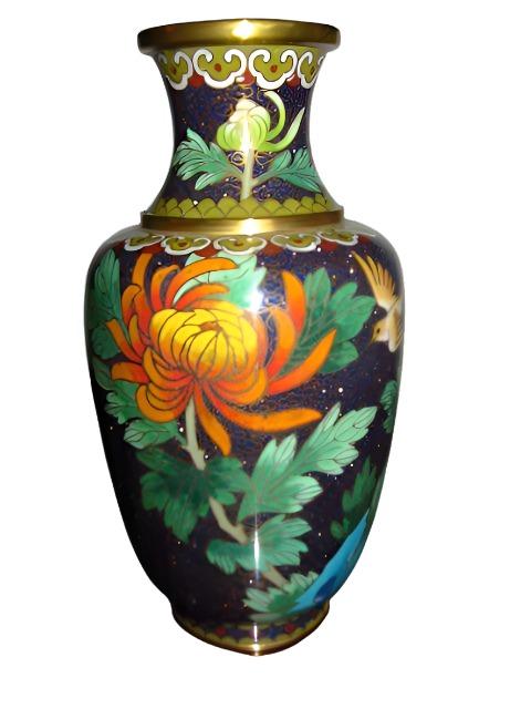 Orange Blossom Lotus Chinese Bronze Cloisonne Vase - Designer Unique Finds  - 5