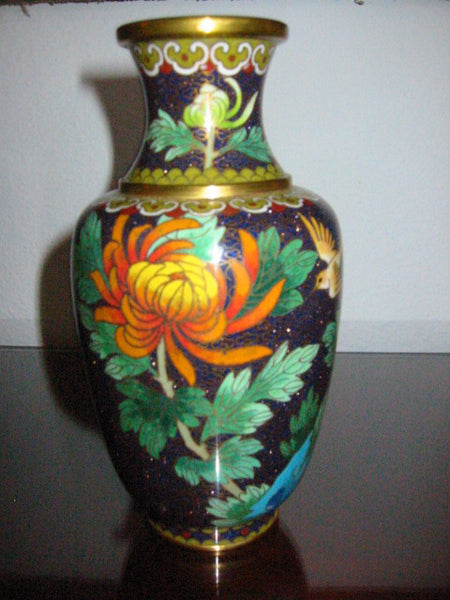 Chinese Cloisonne Vase Orange Blossom Floral Enameling - Designer Unique Finds 
 - 5