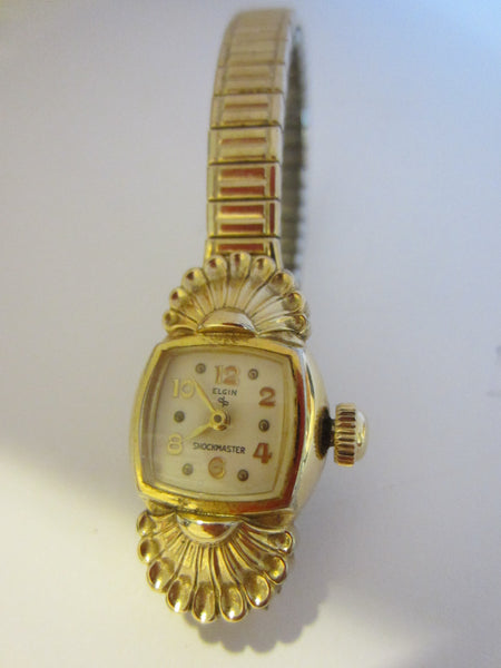 Elgin Speidel Seashell Bracelet Watch Hand Wind Gold Plated Patented