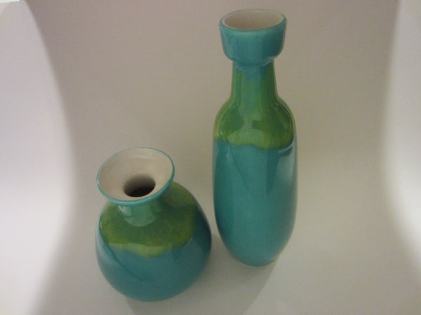 Modern Blue Ceramic Vases Green Accent Various Sizes - Designer Unique Finds 
