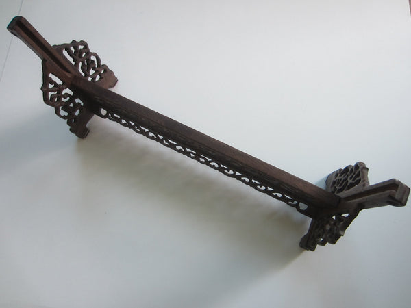 Asian Carved Open Work Table Screen Holder Plaque Stand