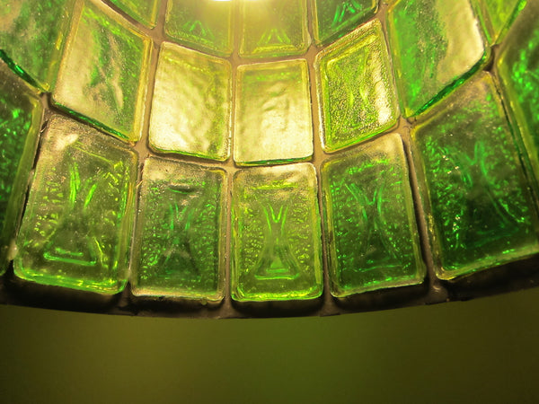 Pendant Ceiling Lantern Bright Light Green Lucite Shades Metal Scrolled Frame - Designer Unique Finds 
 - 2