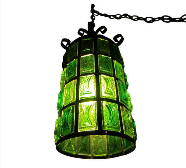 Ceiling Pendant Lantern Mid Century Modern Green Lucite