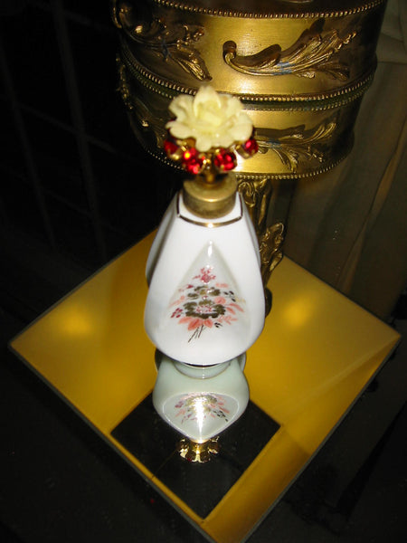 France Milk Glass Perfume Bottle Red Crystal White Flower Stopper - Designer Unique Finds 
 - 1