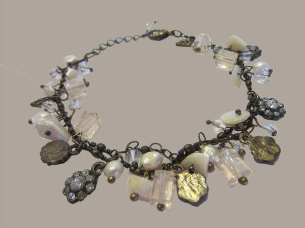 Charm Bracelet Flower Fresh Water Pearls Rhinestones Beads - Designer Unique Finds 
 - 4