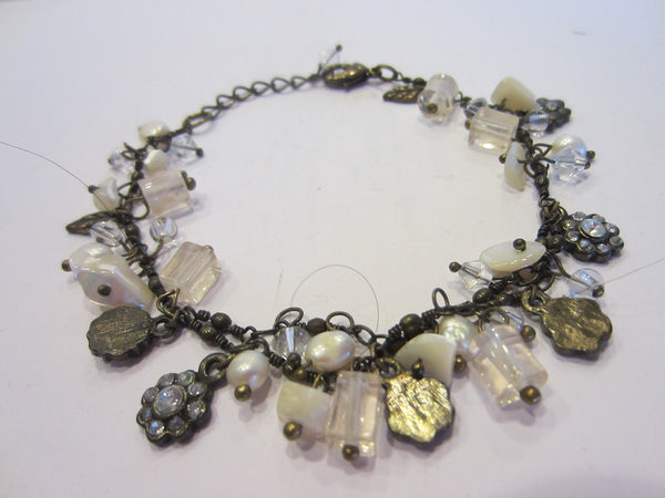 Charm Bracelet Flower Fresh Water Pearls Rhinestones Beads - Designer Unique Finds 
 - 4