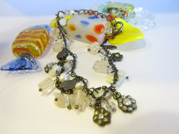 Charm Bracelet Flower Fresh Water Pearls Rhinestones Beads - Designer Unique Finds 
 - 1