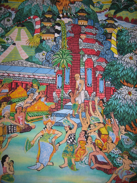 Impressionist Daily Life of Ubud Bali Villagers Signed Inombong Sayan - Designer Unique Finds 