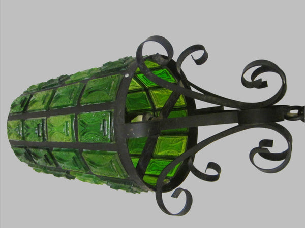 Pendant Ceiling Lantern Bright Light Green Lucite Shades Metal Scrolled Frame - Designer Unique Finds 
 - 3