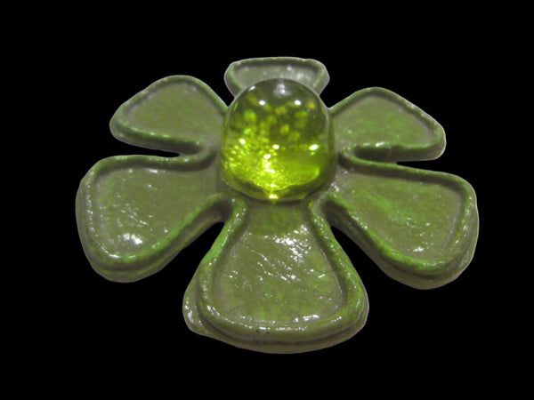 Avant Gaarde Brooch Mid Century Paper Mache Green Cabochon Signed Helen