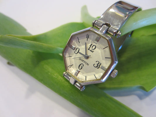 Chiffon Wrist Watch Octagonal Design Stainless Steel - Designer Unique Finds 
