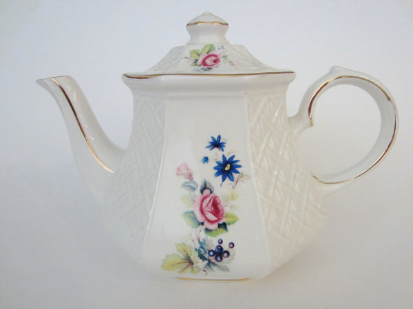 Sadler Windsor England White Porcelain Floral Teapot - Designer Unique Finds 