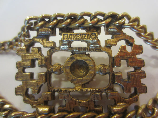 Florenza Golden Link Medallion Choker Mid Century Necklace