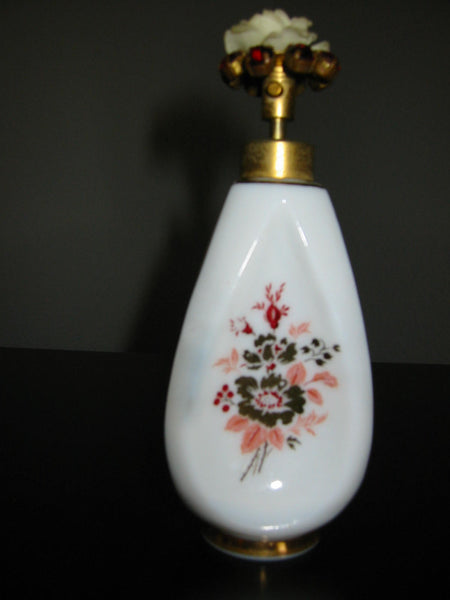 France Milk Glass Perfume Bottle Red Crystal White Flower Stopper - Designer Unique Finds 
 - 6