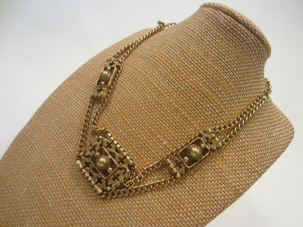 Florenza Golden Link Medallion Choker Mid Century Necklace
