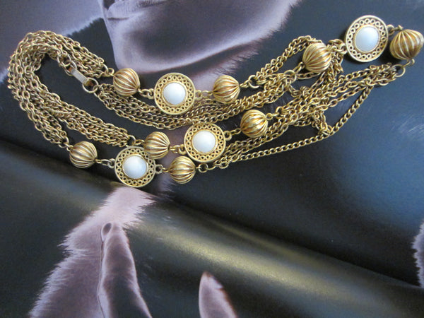 White Summer Milk Glass Beads Golden Link Chain Necklace - Designer Unique Finds 