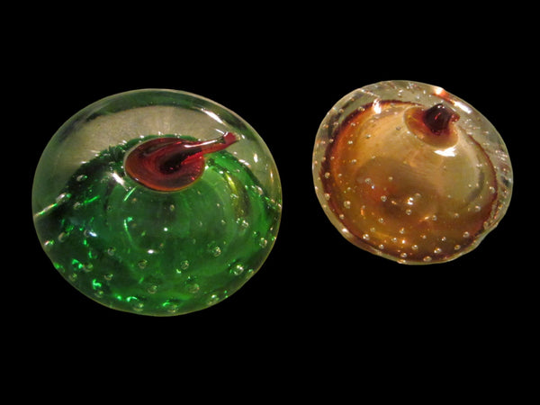 Osewego Country Store Green And Gold Glass Fruits Paperweights Controlled Bubbles - Designer Unique Finds 