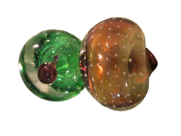 Osewego Country Store Green And Gold Glass Fruits Paperweights Controlled Bubbles - Designer Unique Finds 
