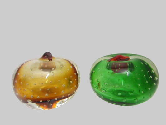 Oswego Country Store Green And Gold Fruits Glass Paperweights Controlled Bubbles - Designer Unique Finds 