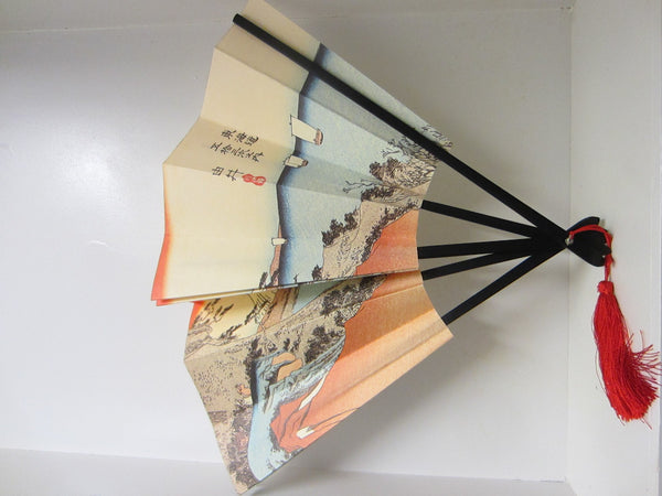 Paper Fan Signature Japanese Mountain Asian Red Tassel