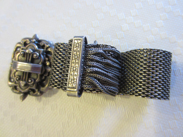 Etruscan Medallion Clasp Mesh Tassel Motif Slide Bracelet