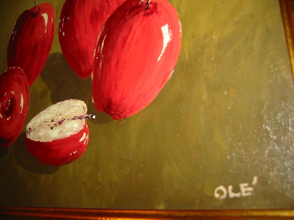 Ole Red Apples Still Life Oil On Canvas Contemporary Gilt Wood Frame - Designer Unique Finds 
