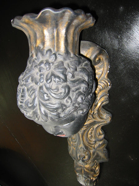 Italian Bust Wall Sconce Charcoal Gold Decorated Black Portrait Candle Holder - Designer Unique Finds 
 - 11