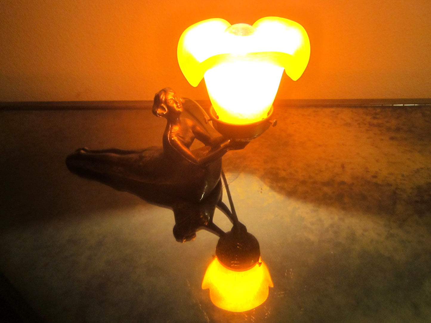 Mid Century Modern Bronze Figurative Reclining Woman Statue Table Light